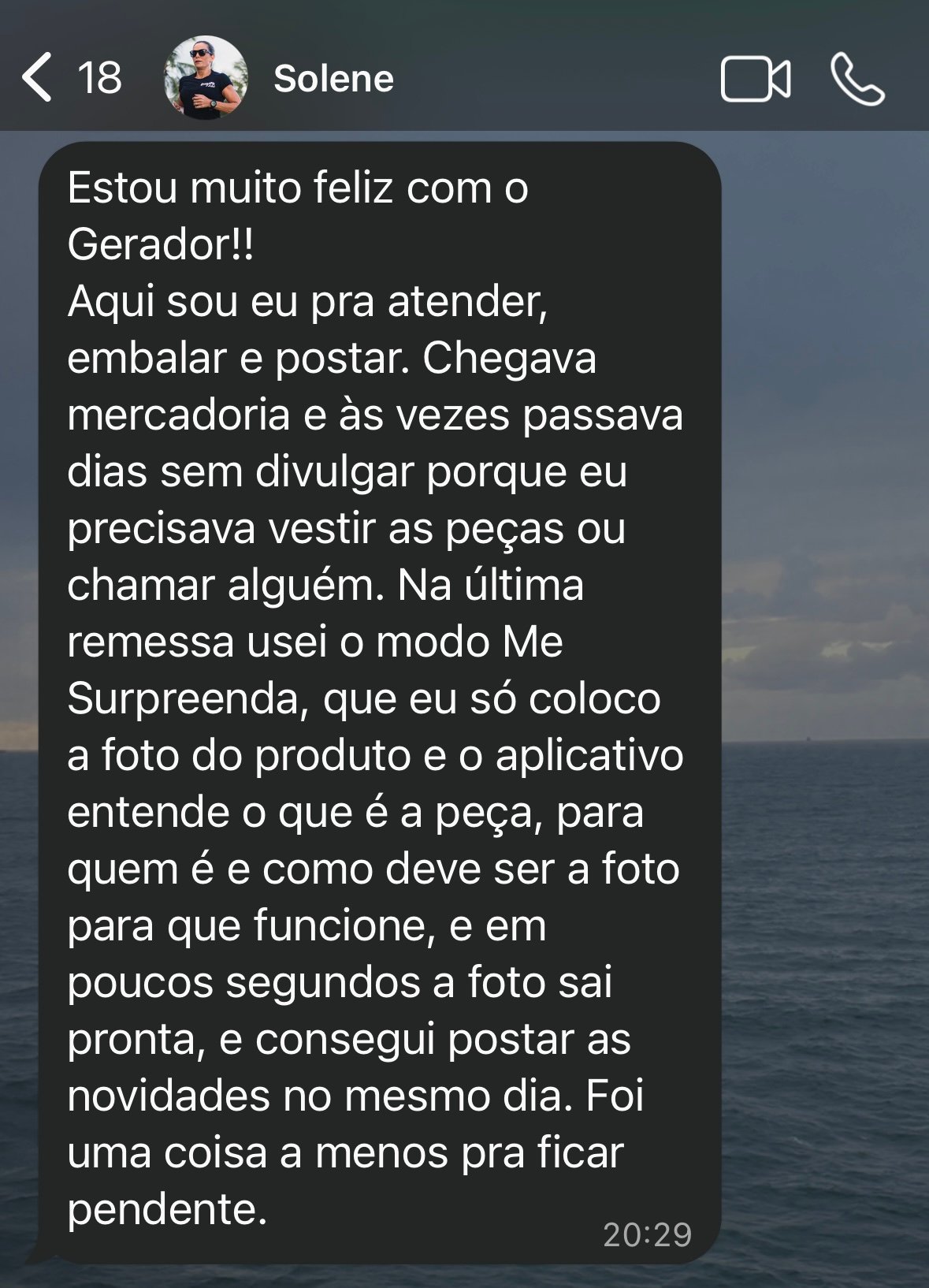 Print do depoimento de Solene.