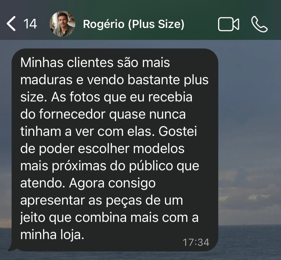 Print do depoimento de Rogério (Plus Size).