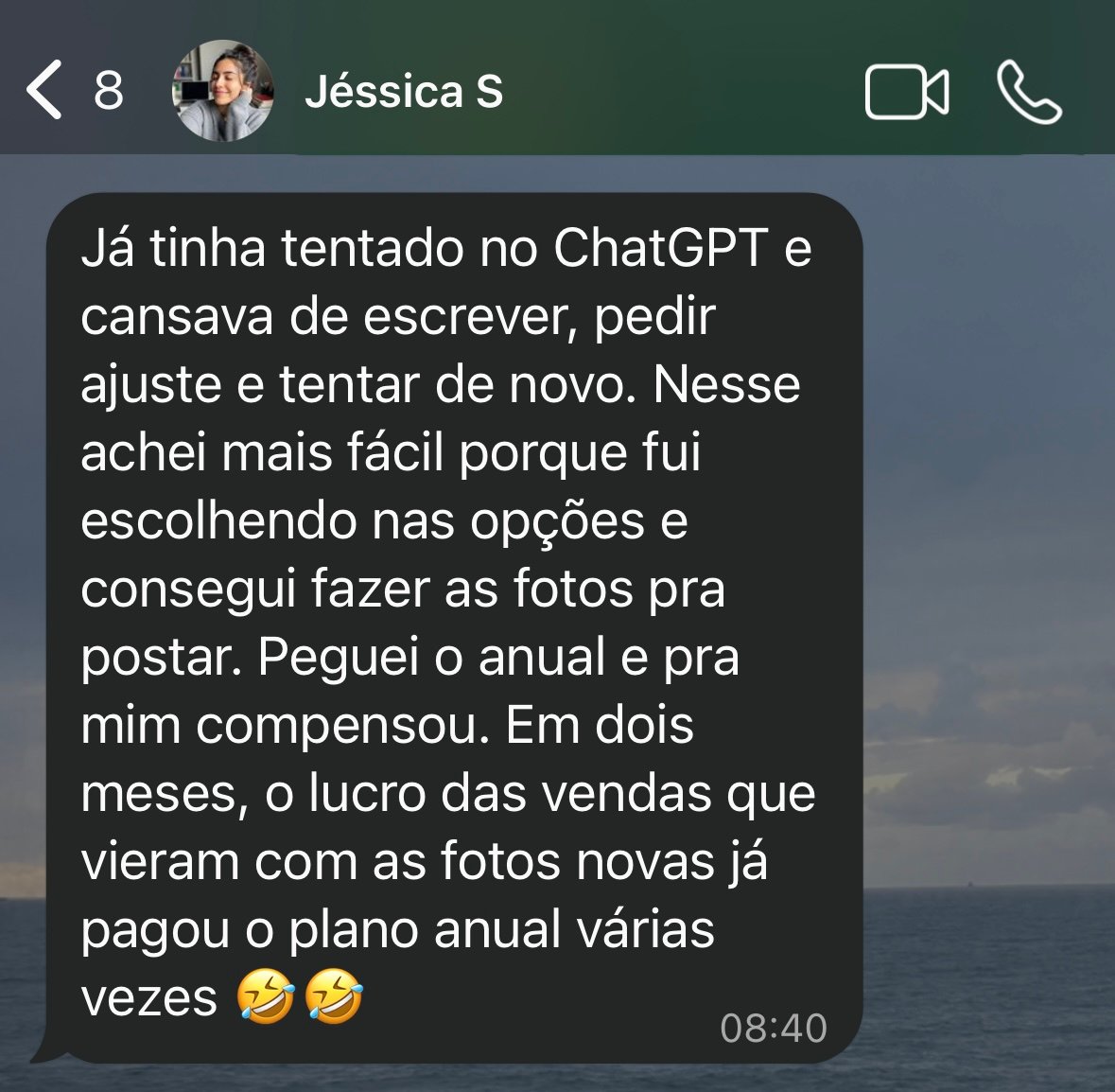 Print do depoimento de Jéssica S.