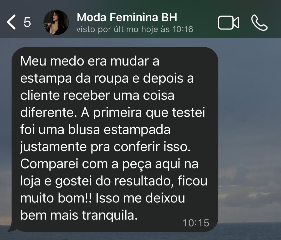 Print do depoimento de Moda Feminina BH.